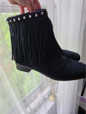 Michael Kors Black Suede Fringe Studded Ankle Boots